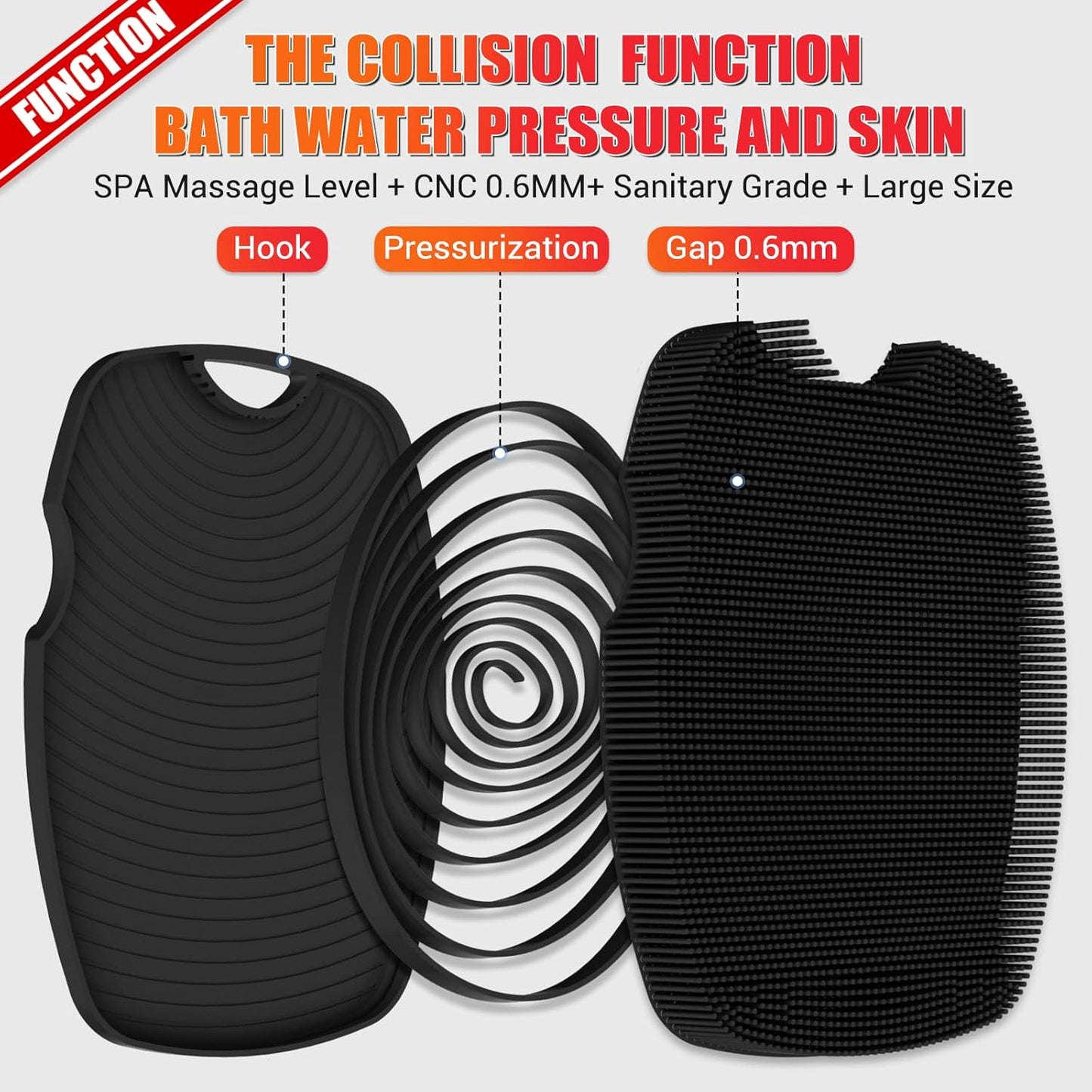 Silicone Body Scrubber - Zinc Infused-Highly Elastic Bristles Exfoliating Body Scrubber for Shower Body,Cellulite Reduction,Blood Circulation - Black