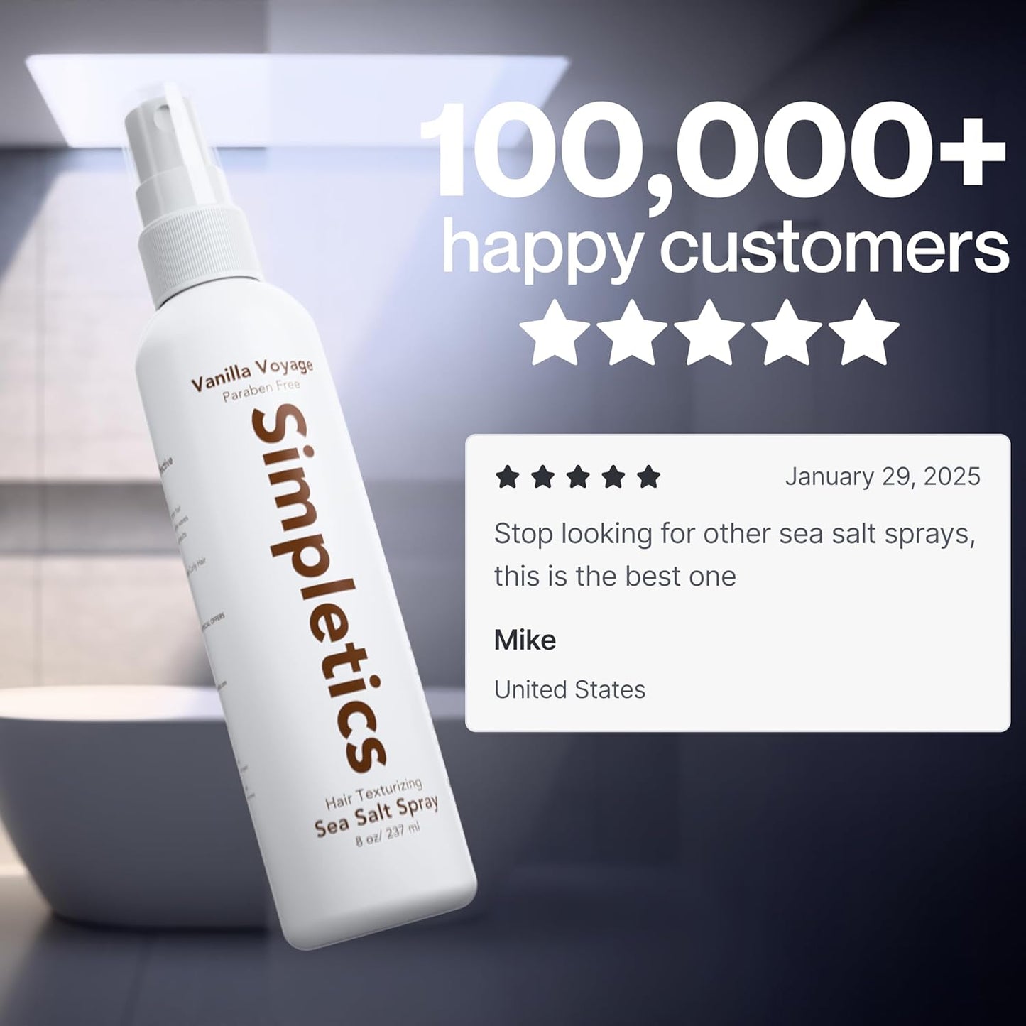 Himalayan Sea Salt Spray for Straight & Wavy Hair - All Natural, 5 Ingredient, Texturizing & Volumizing Product - Vanilla Scented - Adds Volume, Texture, Beach Look to Men & Women, 240ml...