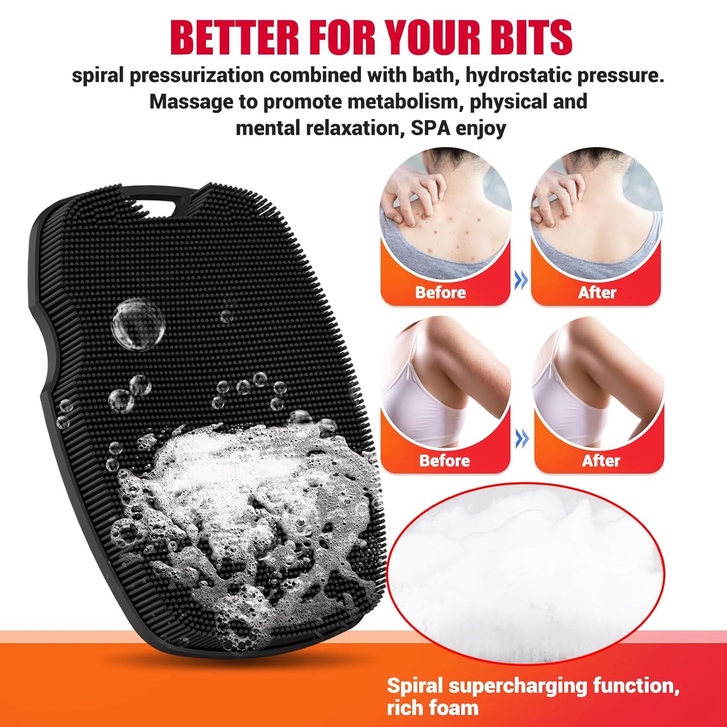 Silicone Body Scrubber - Zinc Infused-Highly Elastic Bristles Exfoliating Body Scrubber for Shower Body,Cellulite Reduction,Blood Circulation - Black