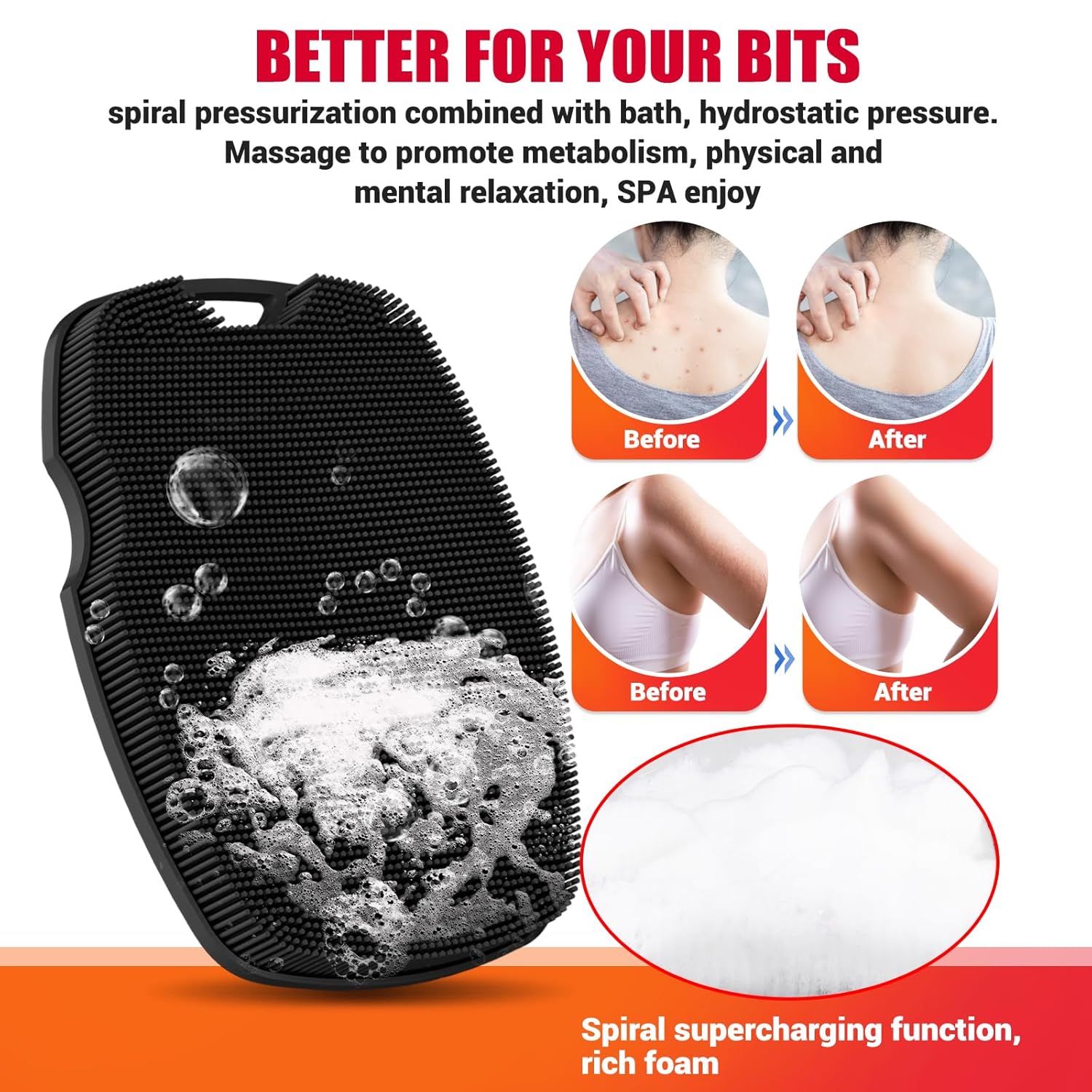 Silicone Body Scrubber - Zinc Infused-Highly Elastic Bristles Exfoliating Body Scrubber for Shower Body,Cellulite Reduction,Blood Circulation - Black